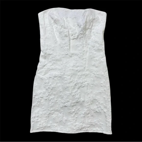 Princess Polly | Floral Flower Pattern Strapless Anja Mini Dress White - Picture 7 of 8